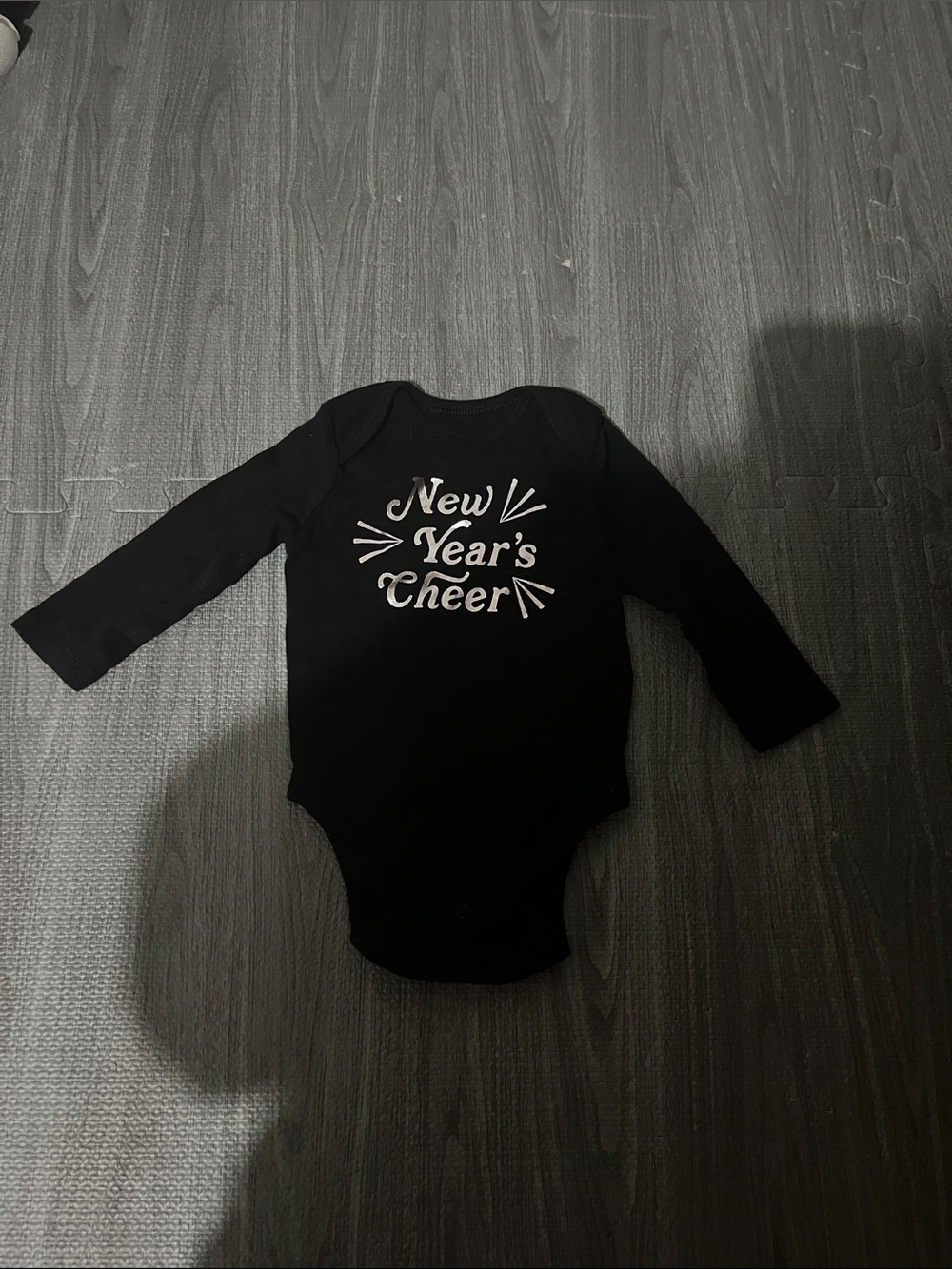 Old Navy Black Long-Sleeve Baby One-Piece with "New Year's Cheer"
